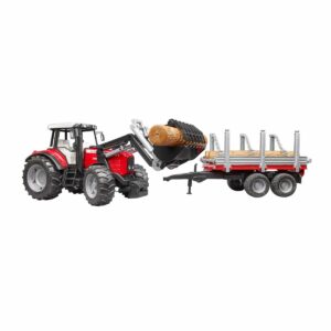 Jouet Massey Ferguson 7480 avec chargeur frontal et remorque forestière 1:16