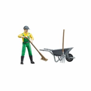 Jouet Kit Figurine avec brouette, fourche et râteau 1:16